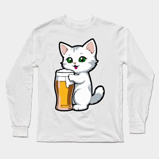 Funny and Cute Kitten Beer Party Long Sleeve T-Shirt